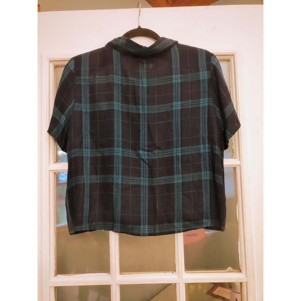 Wild Fable Plaid Button Up Shirt Women L Black Green Rayon Dark Academia - Picture 5 of 5